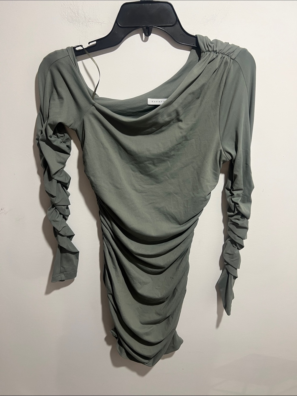 Susana Monaco Sage Green Draped Ruched Long Sleeve Dress Size Medium